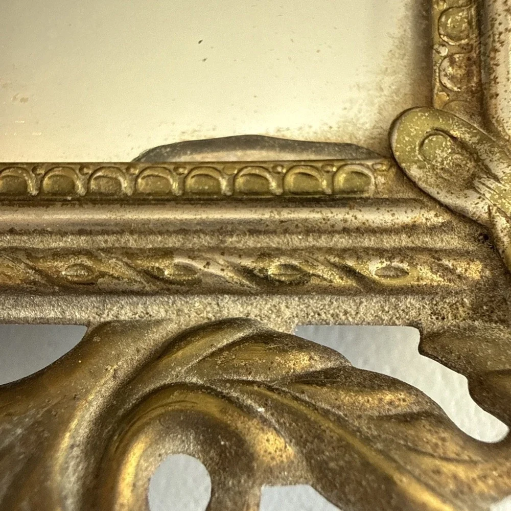 Vintage Gold Tone Filigree Hollywood Regency Vanity Mirror Tray 15x10
